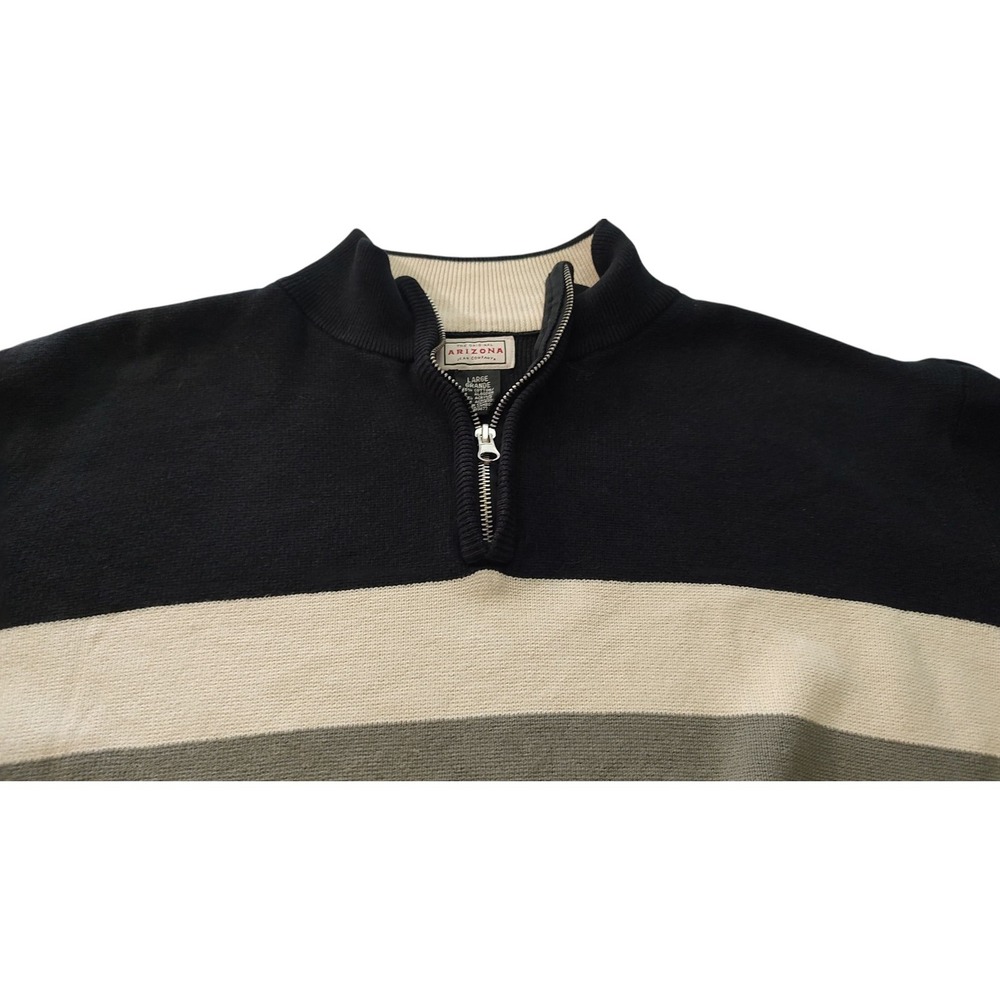 Arizona Jean Company Sweater Quarter Zip‎ Striped Black Tan Gray Mens Size Large